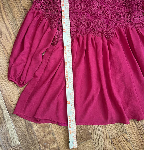 Women's Endless Rose Lace Cutout Mini Dress in Cranberry, Long Sleeves, Small - Picture 15 of 16